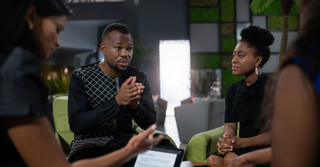 Black african business analyst in strategy meeting